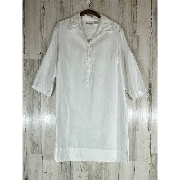 La Redoute Linen Popover Shirt Dress Size 10 White Roll Tab 3/4 Sleeve No Belt - Picture 1 of 8